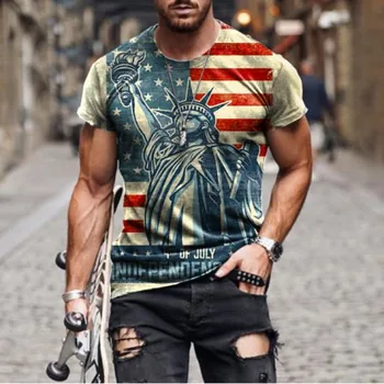Portretas|vėliavos|kaukolė Ir sukryžiuoti Kaulai|Naujausias Retro Print T-shirt Gatvės Stiliaus Vyrų Banga Prekės Apvalios Kaklo marškinėliai